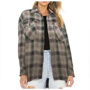 Free People Anneli Plaid Shirt Jacket in Spanish Olive
